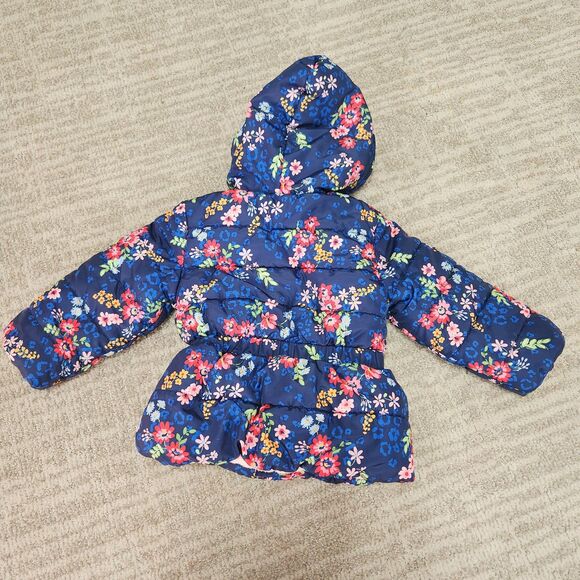 Little Me girls floral puffer hood heavyweight jacket blue pink size 2T - Picture 11 of 11